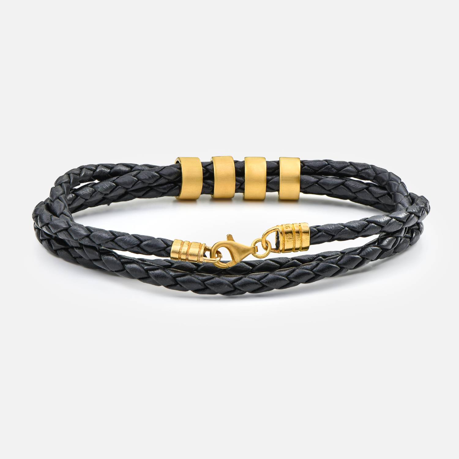 Navigator Braided Leather Bracelet with Small Custom Beads in Gold Plating-6 product photo