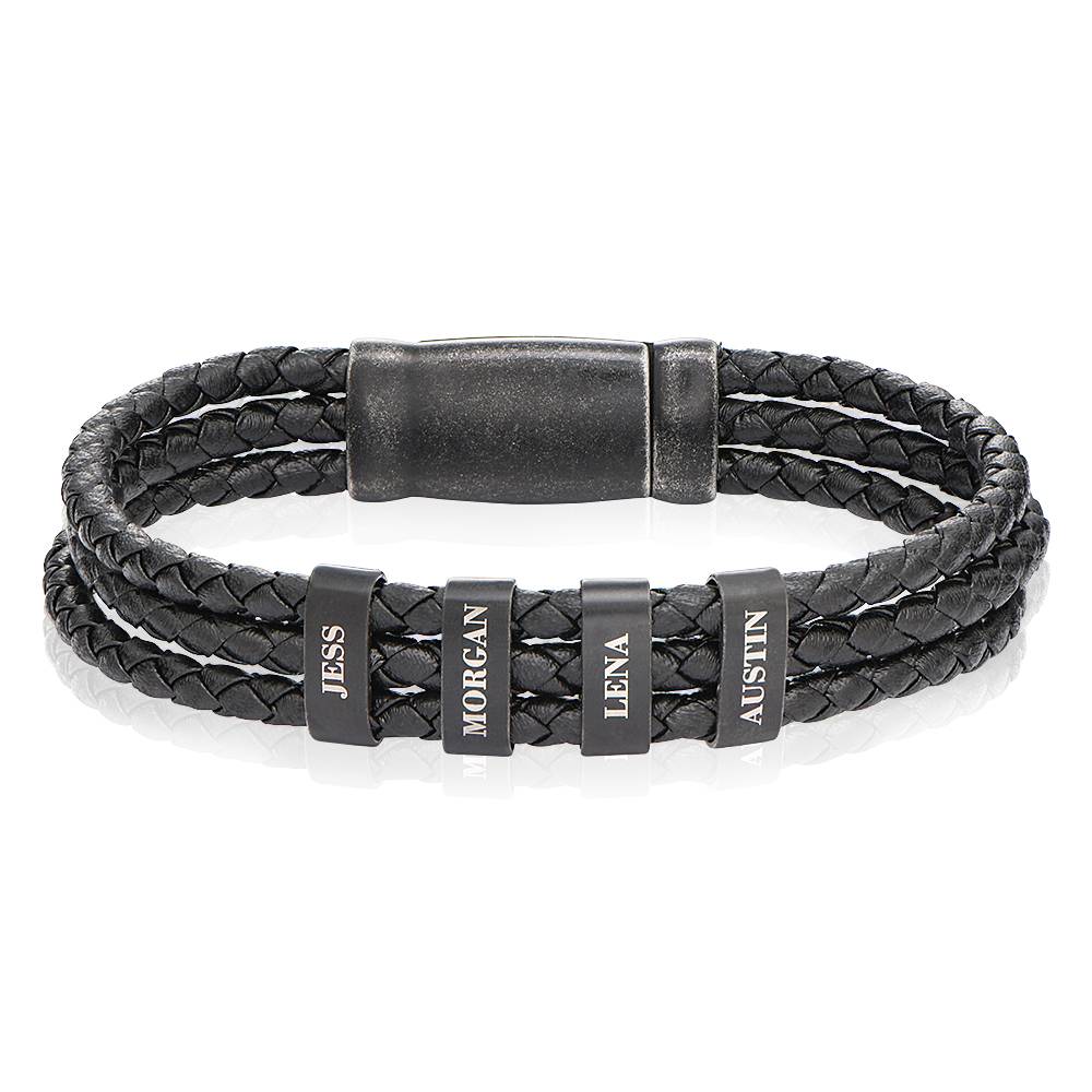 Oxide Vertical Tags Men Braided Leather Bracelet-3 product photo