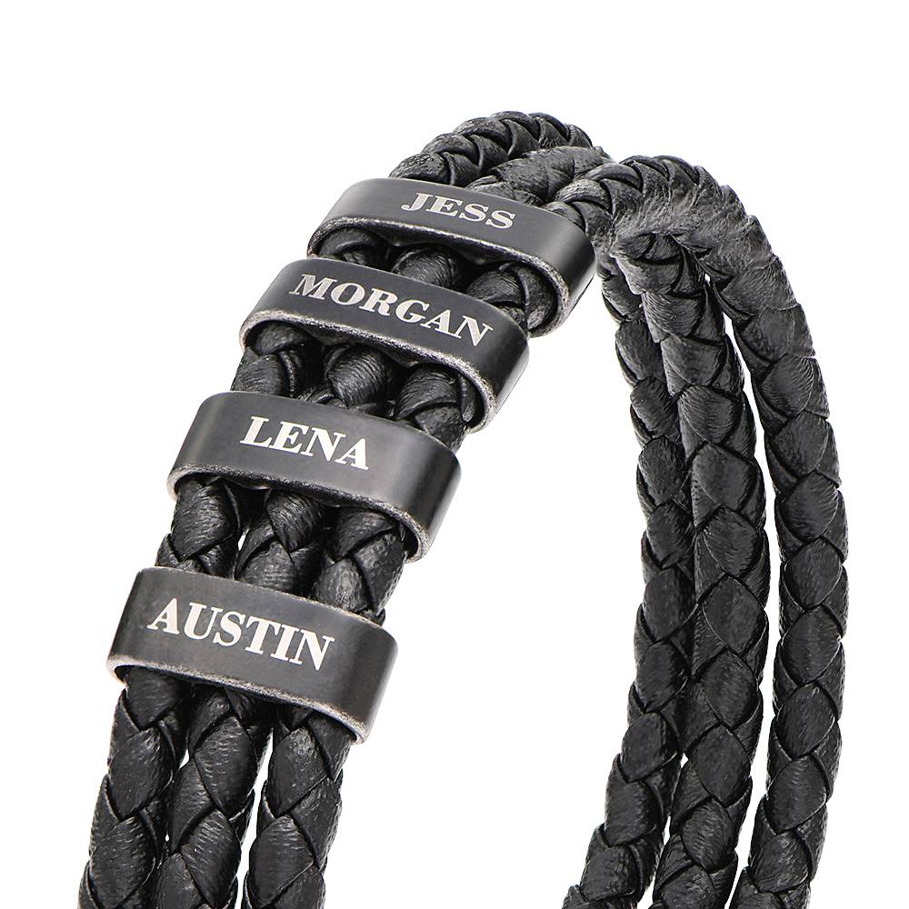 Oxide Vertical Tags Men Braided Leather Bracelet-4 product photo