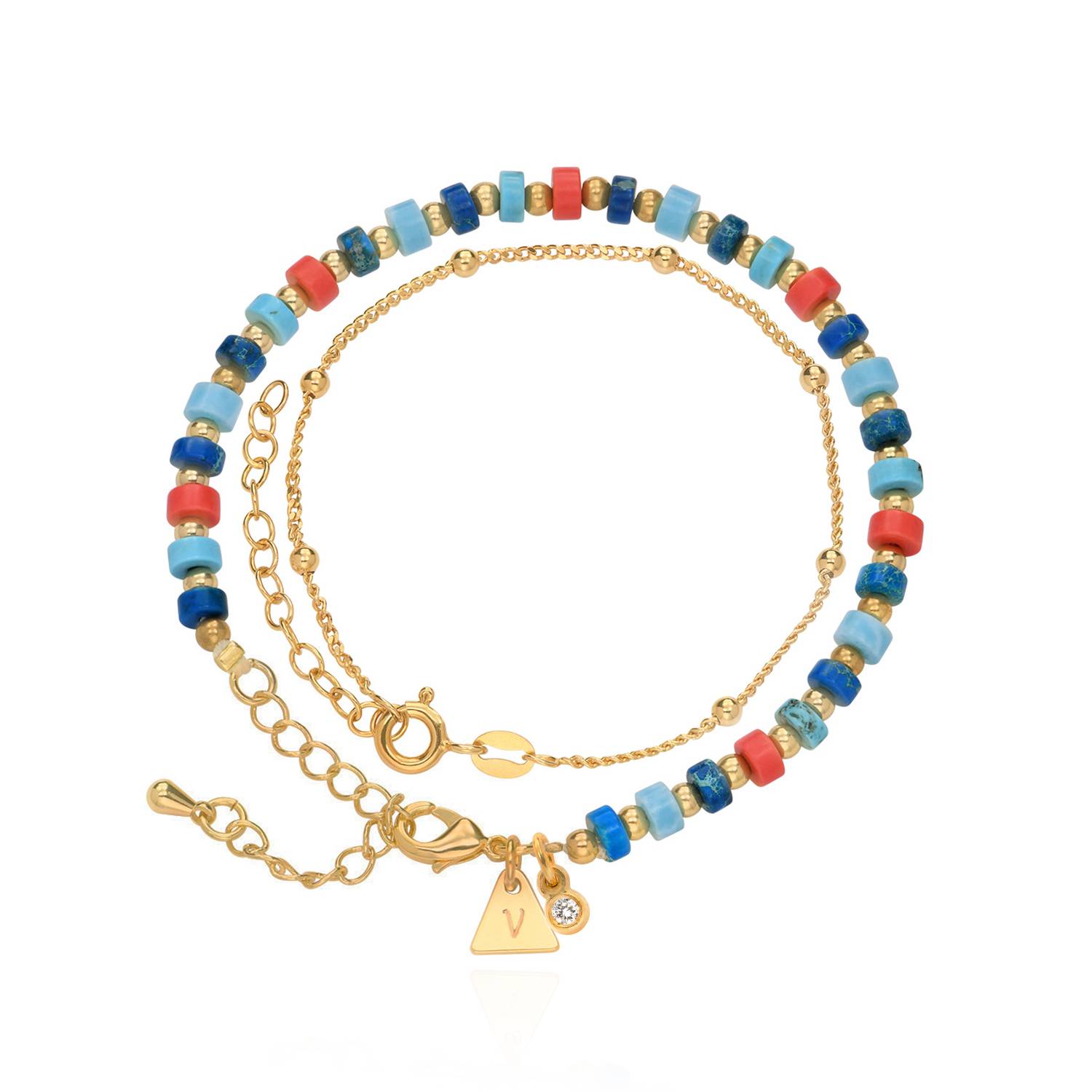 Pacific Layered Beads Bracelet/Anklet with Initials and 0.05CT Diamond in Gold Plating-2 product photo