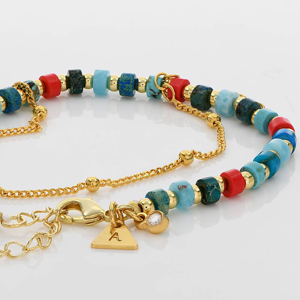 Pacific Layered Beads Bracelet/Anklet with Initials and 0.05CT Diamond in Gold Plating-5 product photo