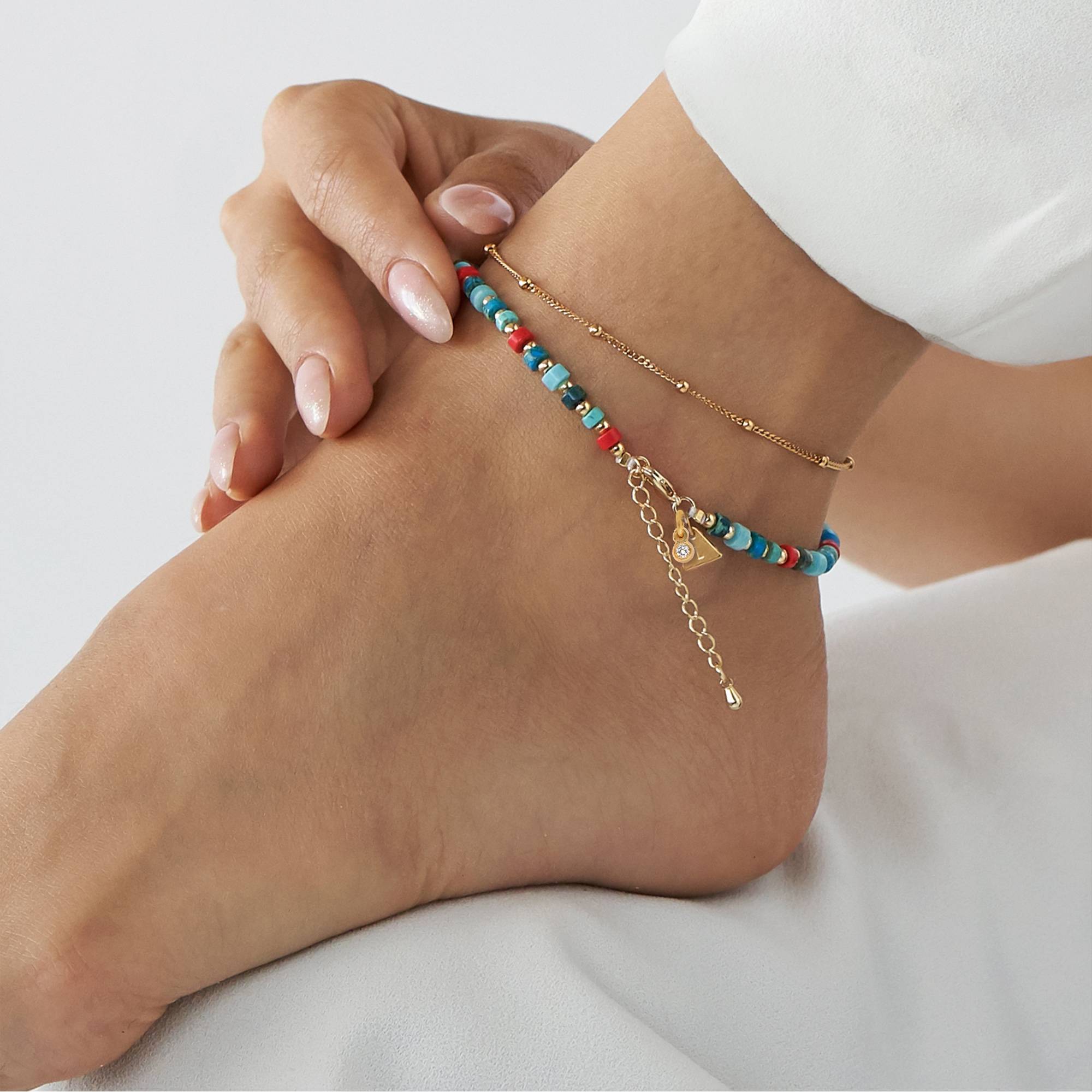 Pacific Layered Beads Bracelet/Anklet with Initials and 0.05CT Diamond in Gold Plating-1 product photo