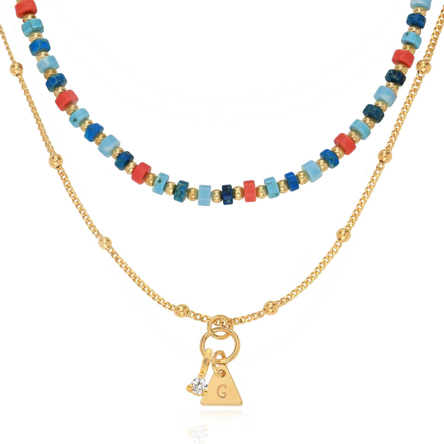 Pacific Layered Beads Necklace with Initials and 0.10CT Diamond in Gold Plating-3 product photo