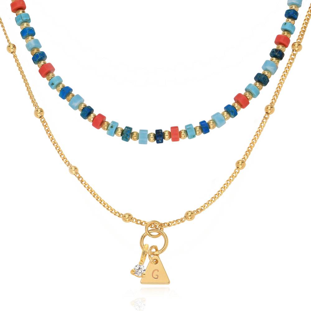 Pacific Layered Beads Necklace with Initials and 0.10CT Diamond in Gold Plating product photo