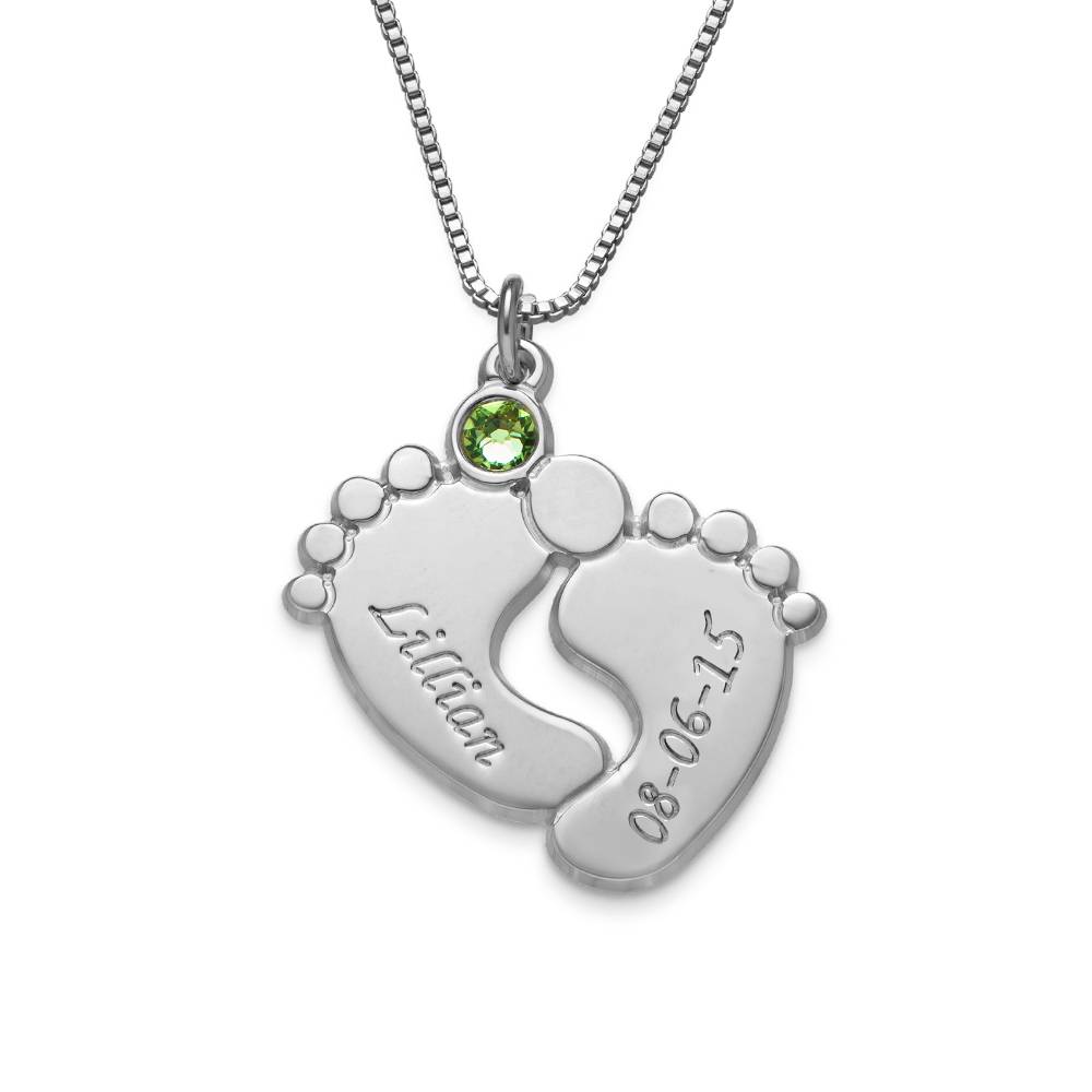 Engraved Baby Feet Jewelry with Birthstone-2 product photo