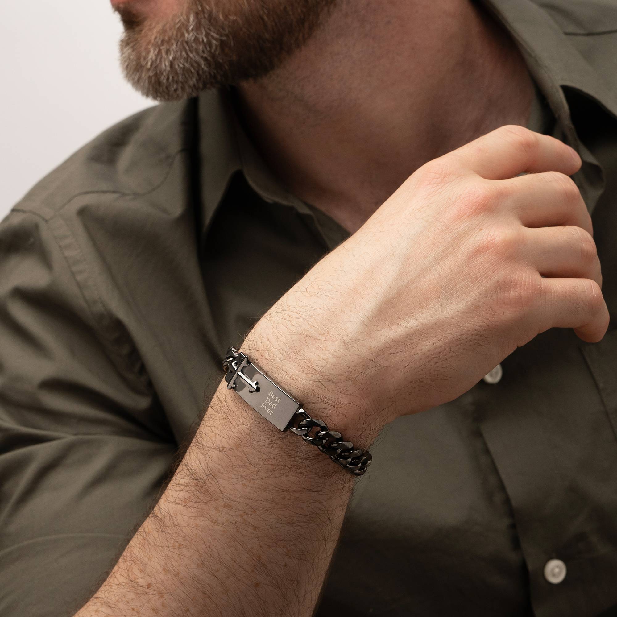 Personalized Cross ID Bracelet for Men in Gunmetal-3 product photo
