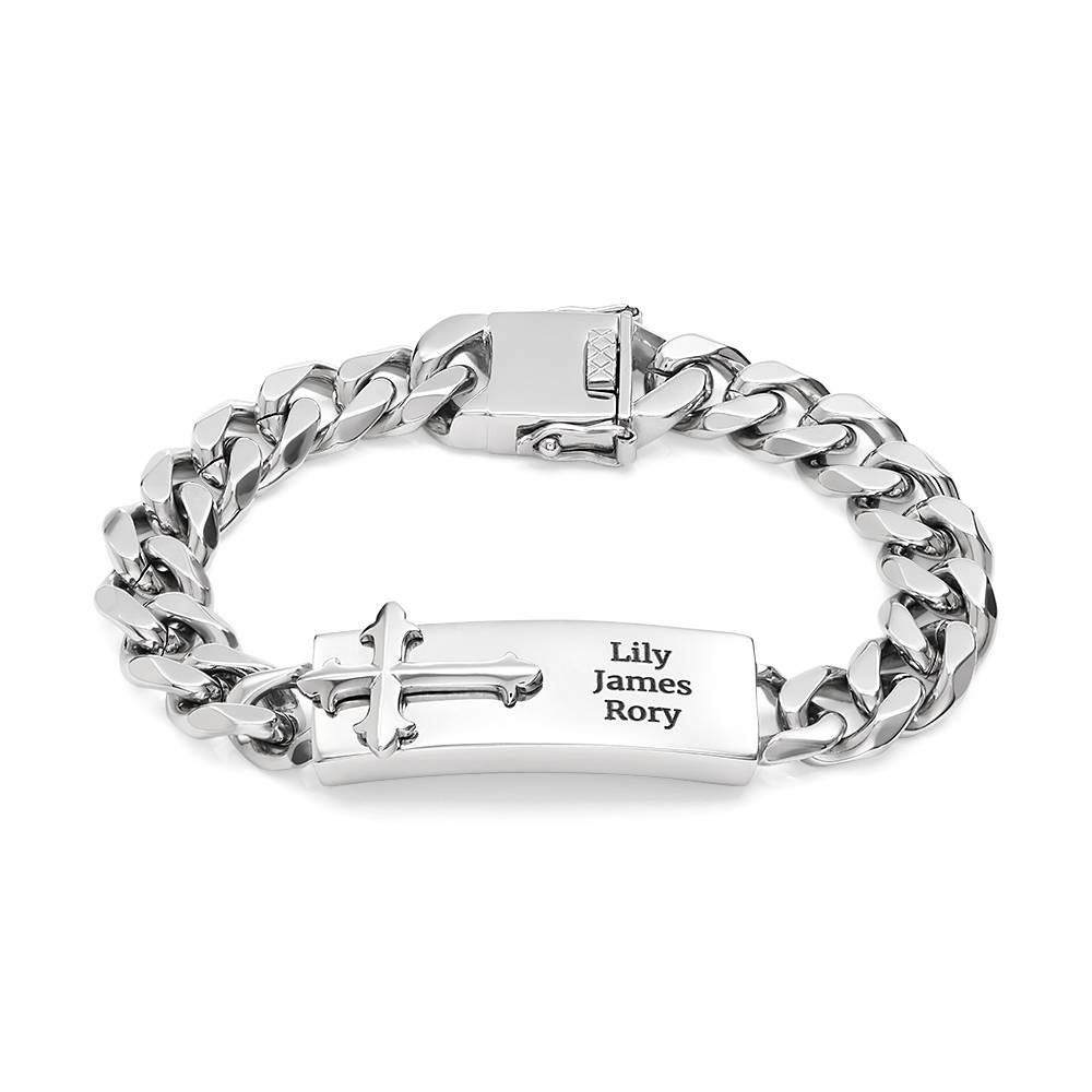 Personalized Cross ID Bracelet for Men in Stainless Steel product photo