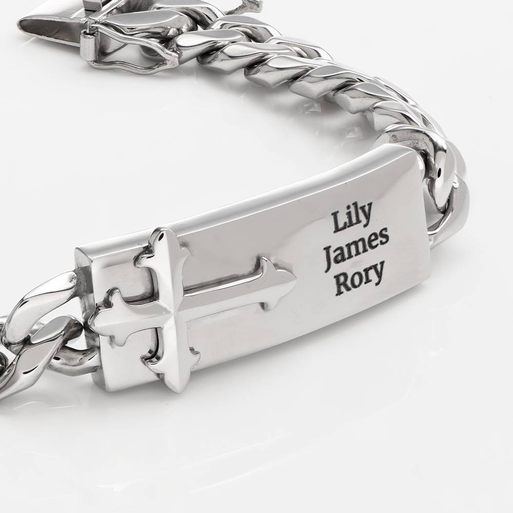 Personalized Cross ID Bracelet for Men in Stainless Steel-2 product photo