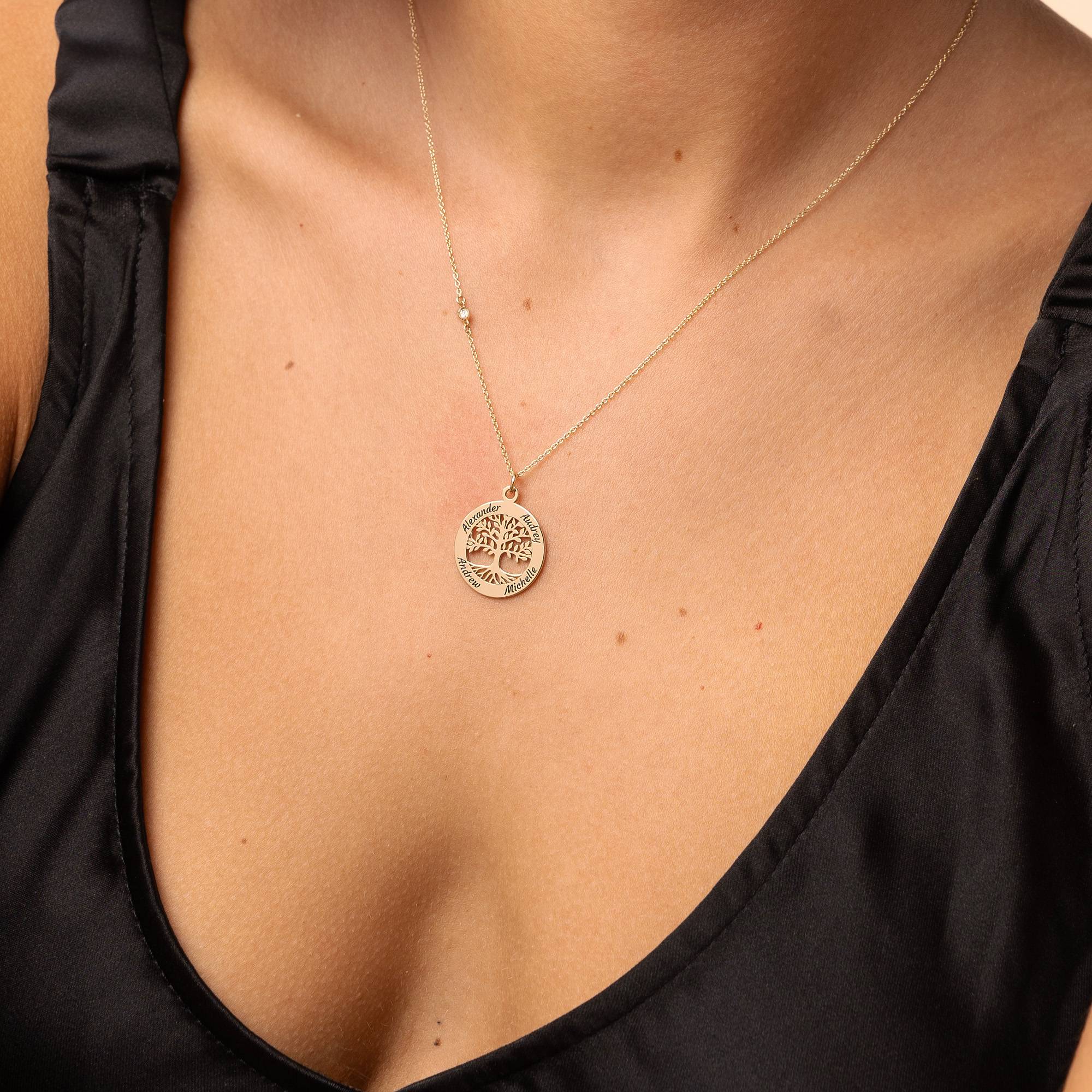 Personalized Family Tree Necklace with Diamond in 14K Yellow Gold-5 product photo