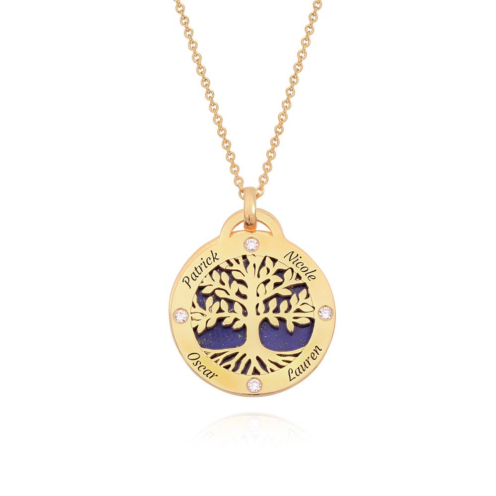 Personalized Family Tree Necklace with Semi-Precious Stone and Diamonds in 18K Gold Plating-1 product photo