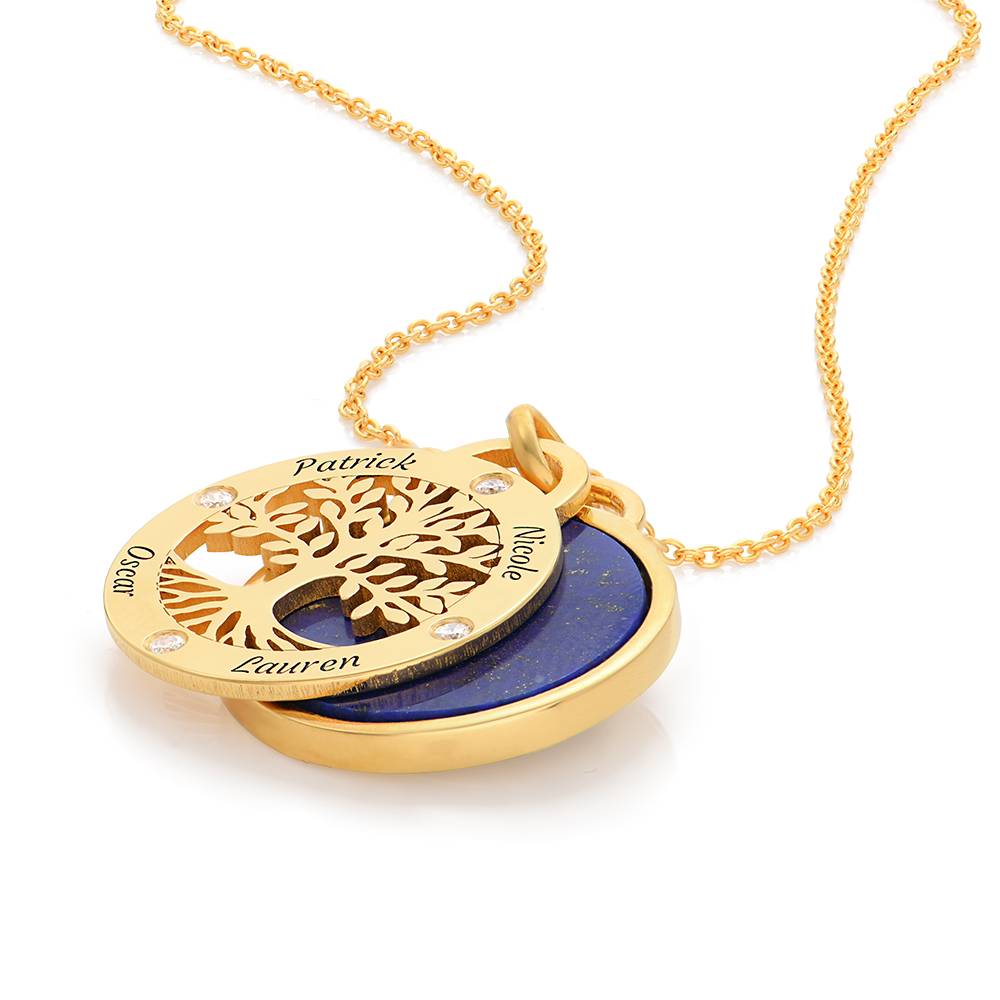 Personalized Family Tree Necklace with Semi-Precious Stone and Diamonds in 18K Gold Plating-2 product photo