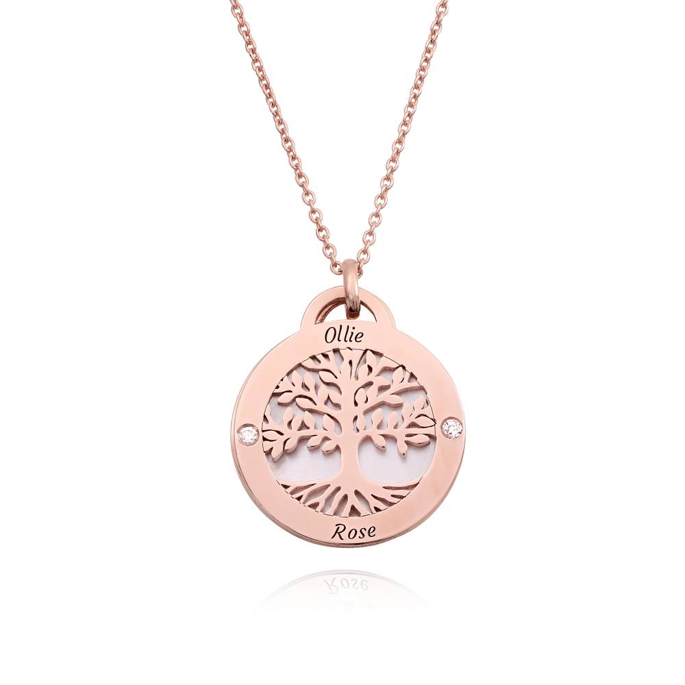 Personalized Family Tree Necklace with Semi-Precious Stone and Diamonds in 18K Rose Gold Plating product photo