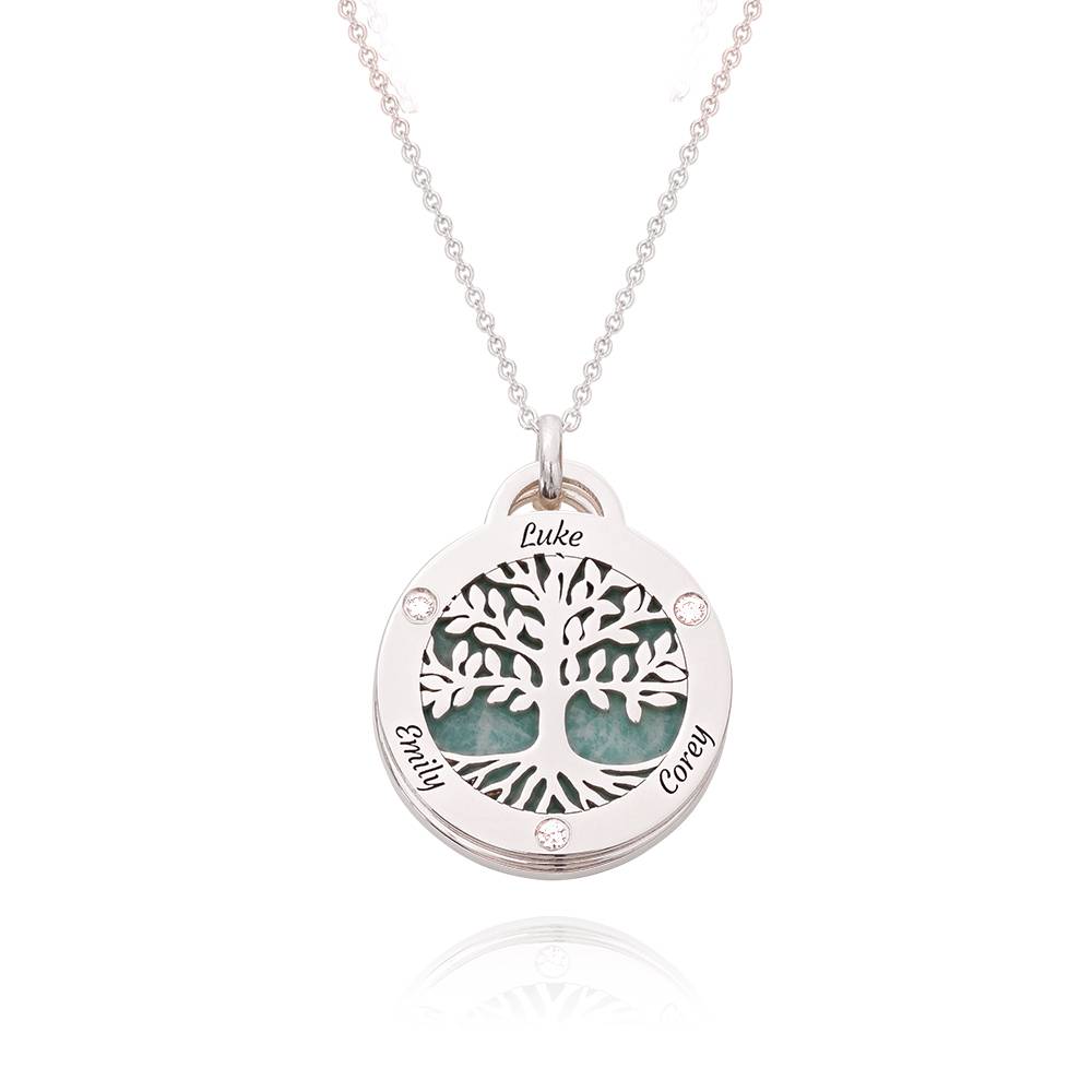 Personalized Family Tree Necklace with Semi-Precious Stone and Diamonds in Sterling Silver-4 product photo