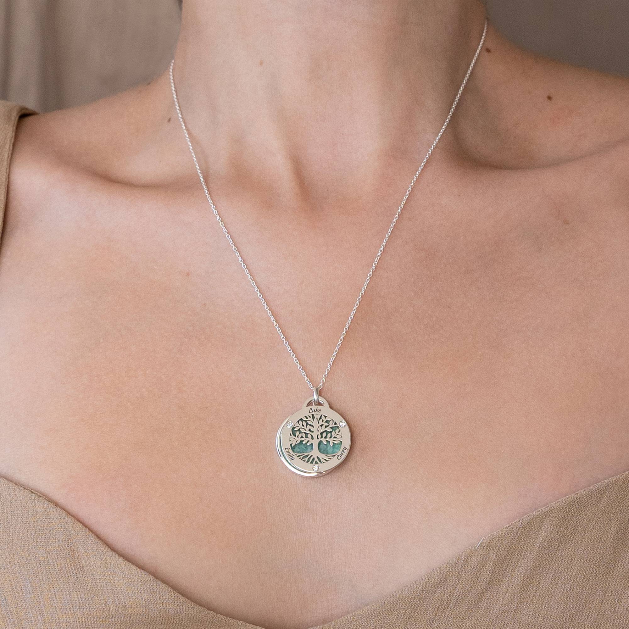 Personalized Family Tree Necklace with Semi-Precious Stone and Diamonds in Sterling Silver-7 product photo