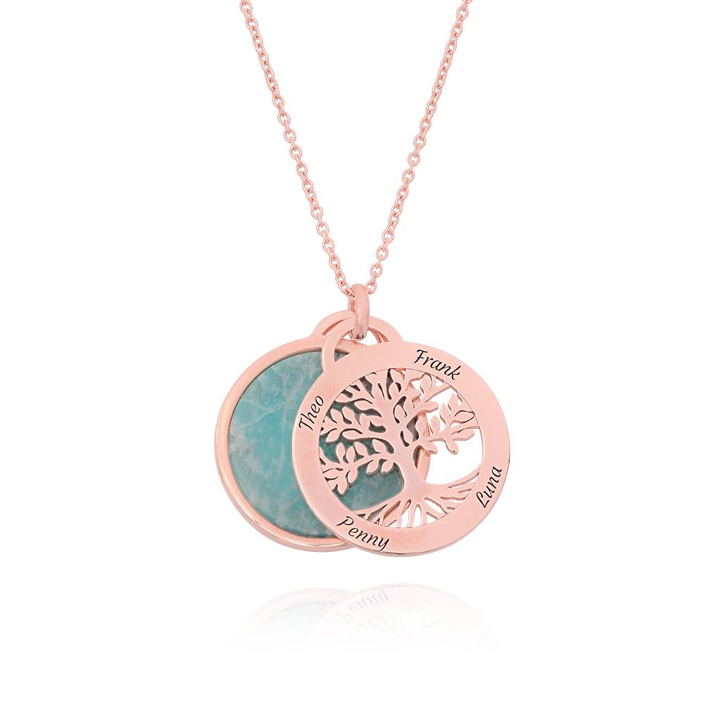 Personalized Family Tree Necklace with Semi-Precious Stone in 18K Rose Gold Plating-3 product photo