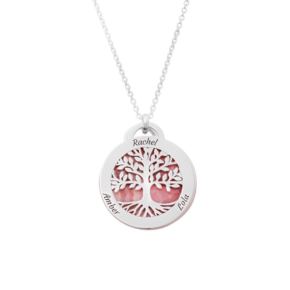 Personalized Family Tree Necklace with Semi-Precious Stone in Sterling Silver-5 product photo