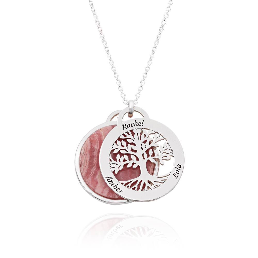 Personalized Family Tree Necklace with Semi-Precious Stone in Sterling Silver-1 product photo