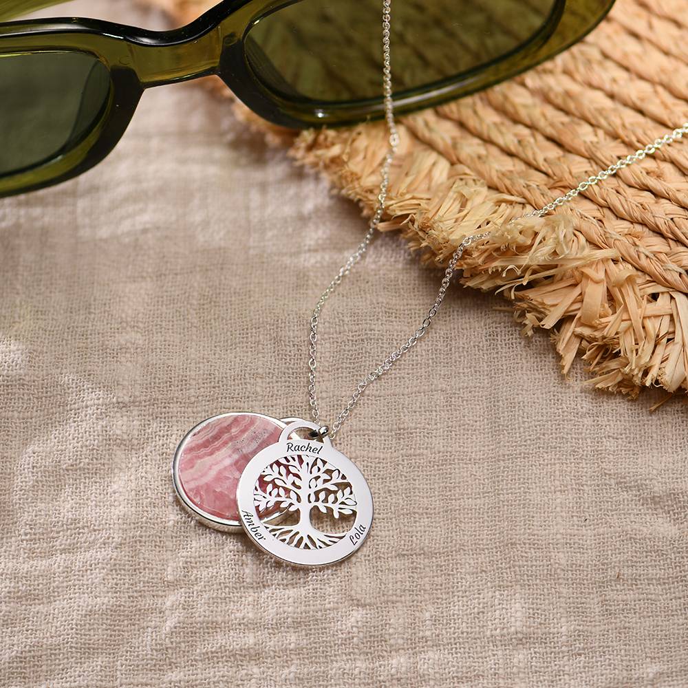 Personalized Family Tree Necklace with Semi-Precious Stone in Sterling Silver-4 product photo