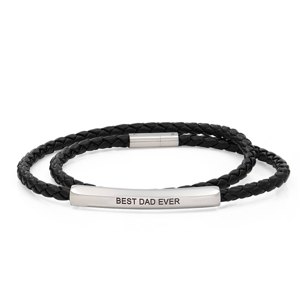 Personalized Woven Leather Double Wrap Bracelet for Men-3 product photo