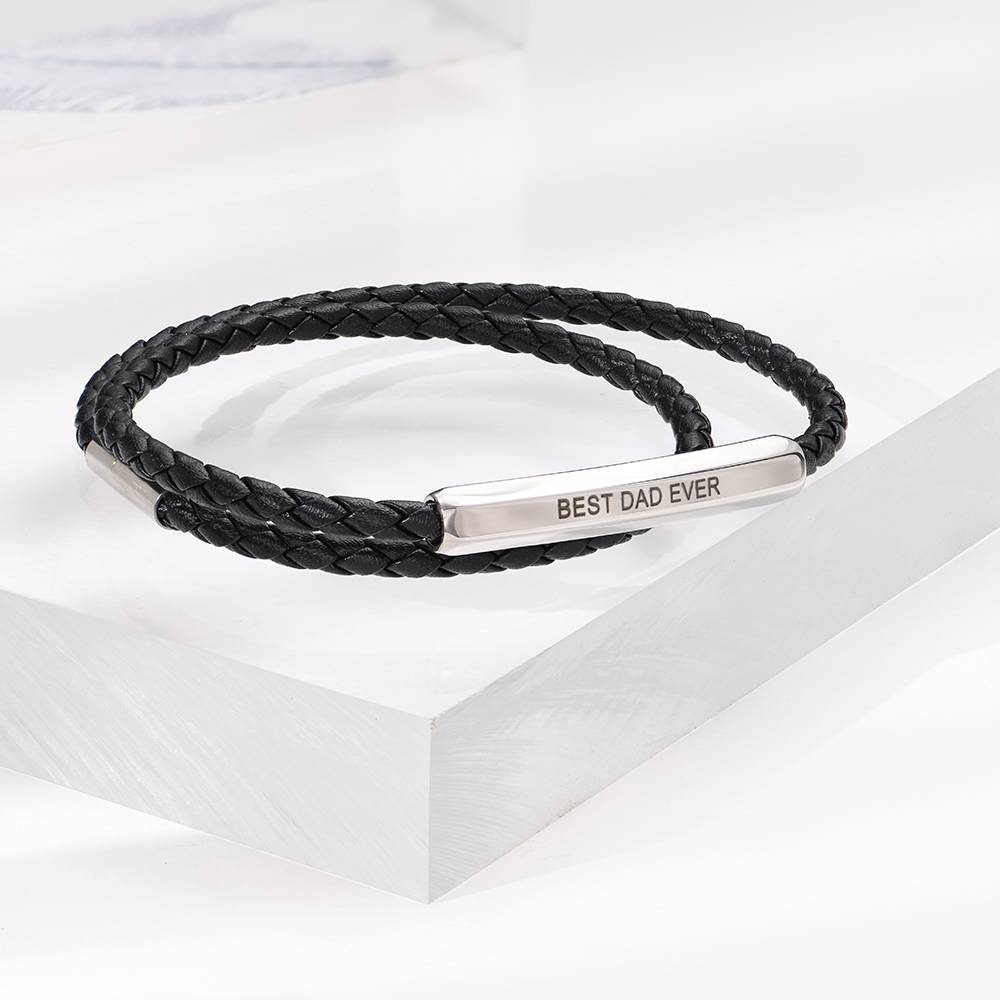 Personalized Woven Leather Double Wrap Bracelet for Men-5 product photo
