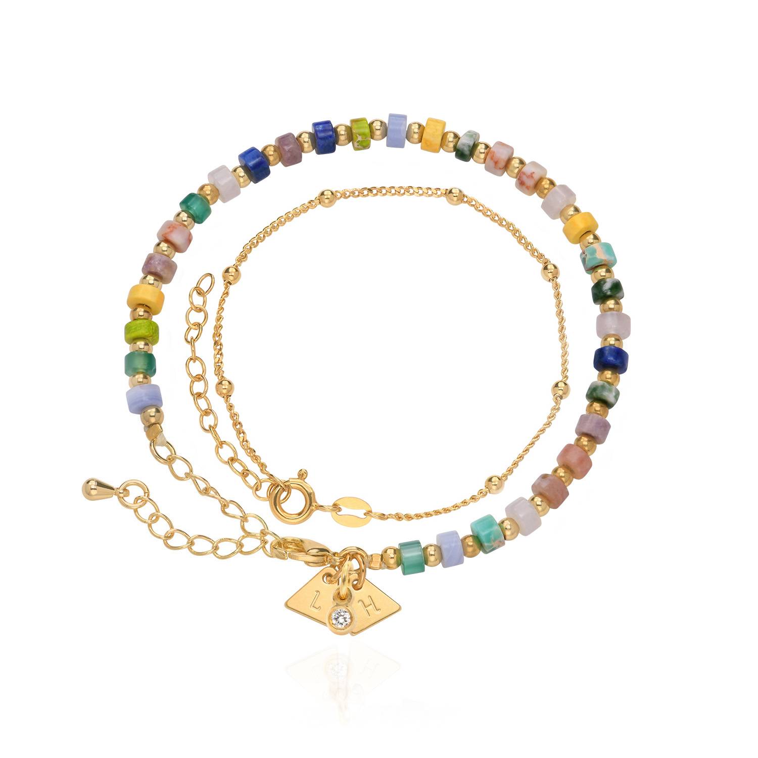 Resort Layered Beads Bracelet/Anklet with Initials and 0.05CT Diamond in Gold Plating-2 product photo