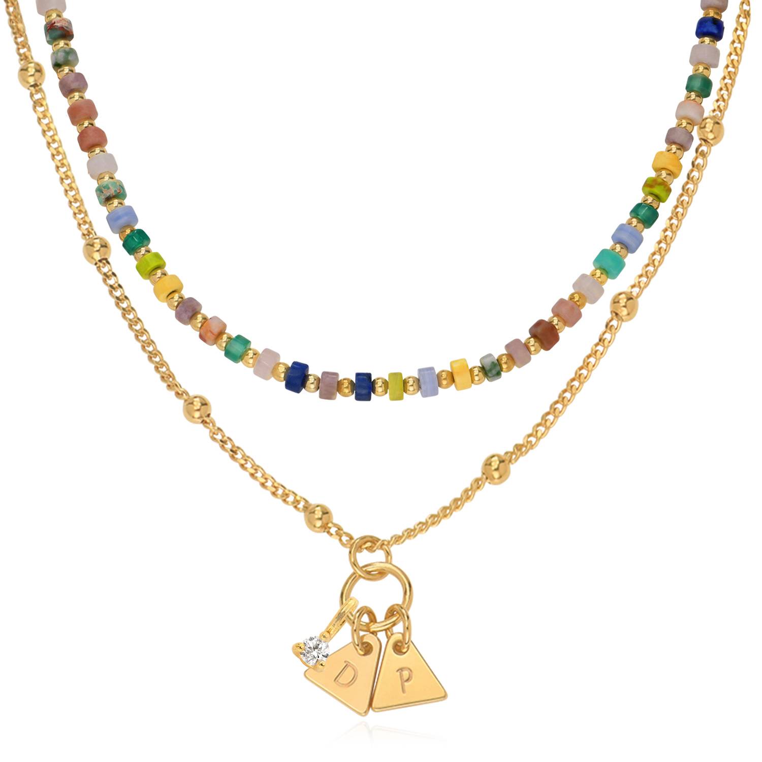 Resort Layered Beads Necklace with Initials and 0.10CT Diamond in Gold Plating-3 product photo