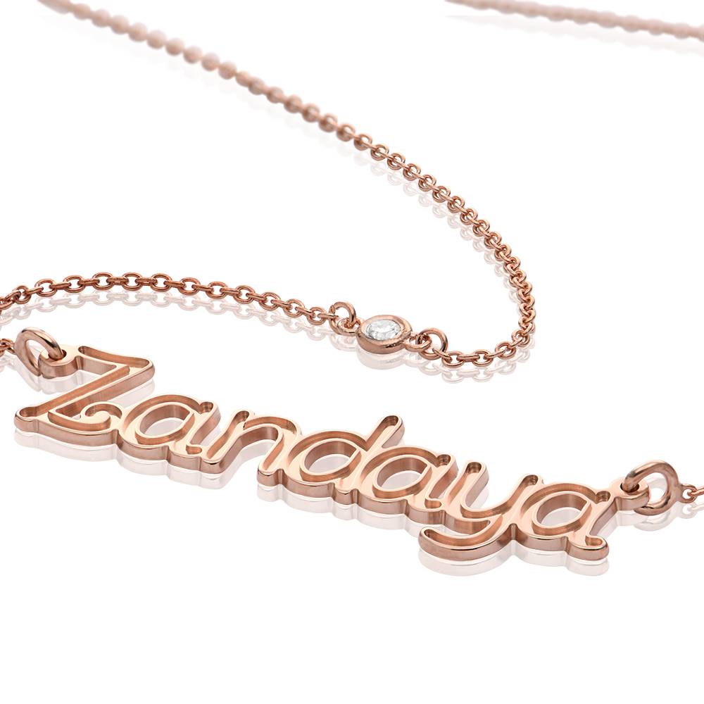 Riley Embossed Name Necklace with Diamond in 18K Rose Gold Plating product photo