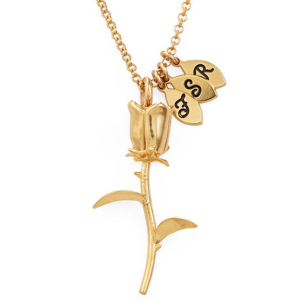 Rose Necklace with Initial charms in Gold Vermeil-1 product photo