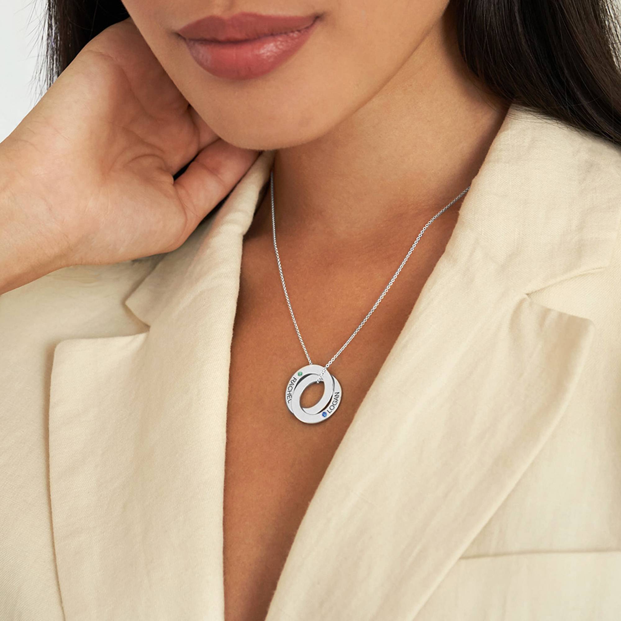 Russian Ring Necklace with 2 Rings in 14K White Gold-2 product photo