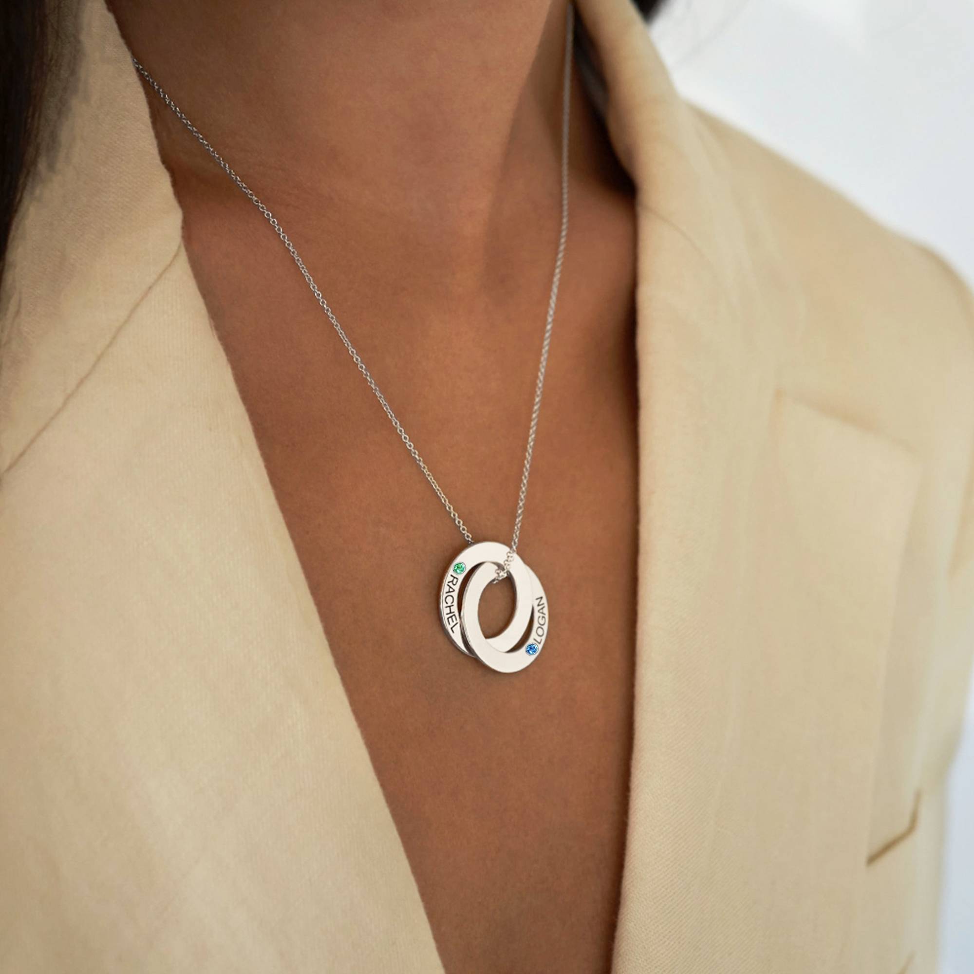 Russian Ring Necklace with 2 Rings in 14K White Gold-4 product photo