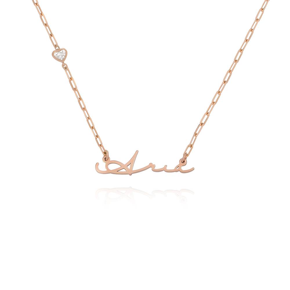Signature Link Chain Name Necklace With Heart Diamond in 18K Rose Gold Plating product photo