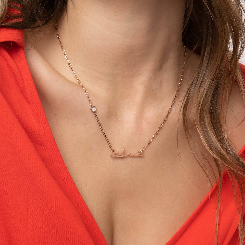 Signature Link Chain Name Necklace With Heart Diamond in 18K Rose Gold Plating-2 product photo