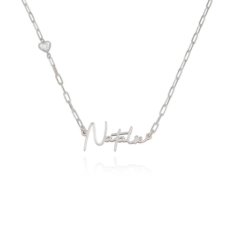 Signature Link Chain Name Necklace With Heart Diamond in Sterling Siilver-4 product photo