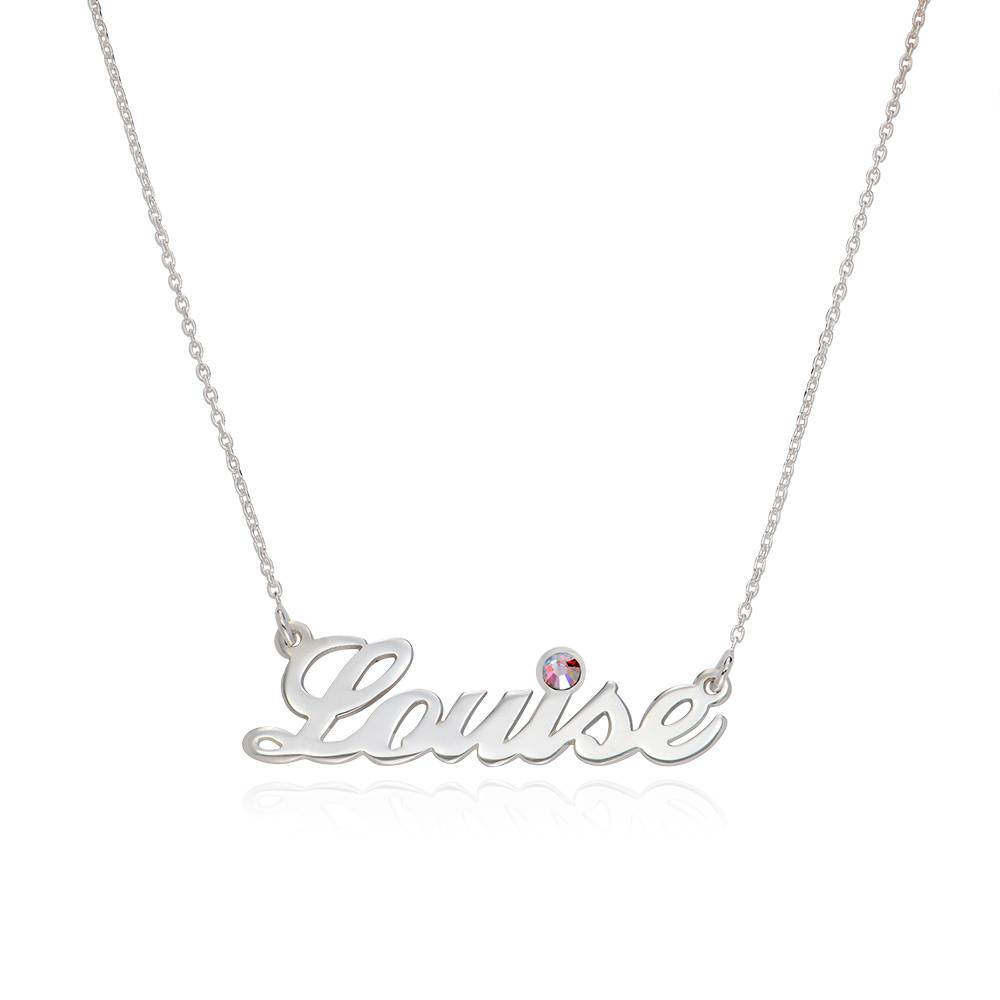Silver and Birthstone Crystal Name Necklace-3 product photo