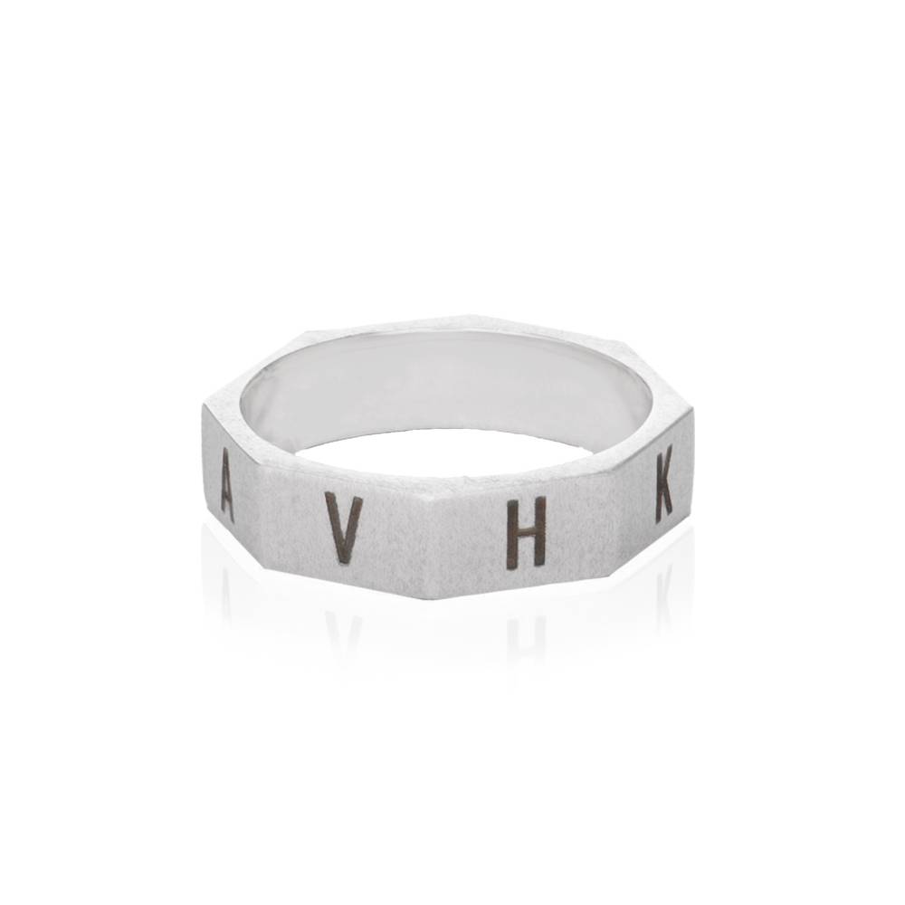 Silver Octagon Initial Ring For Men-2 product photo