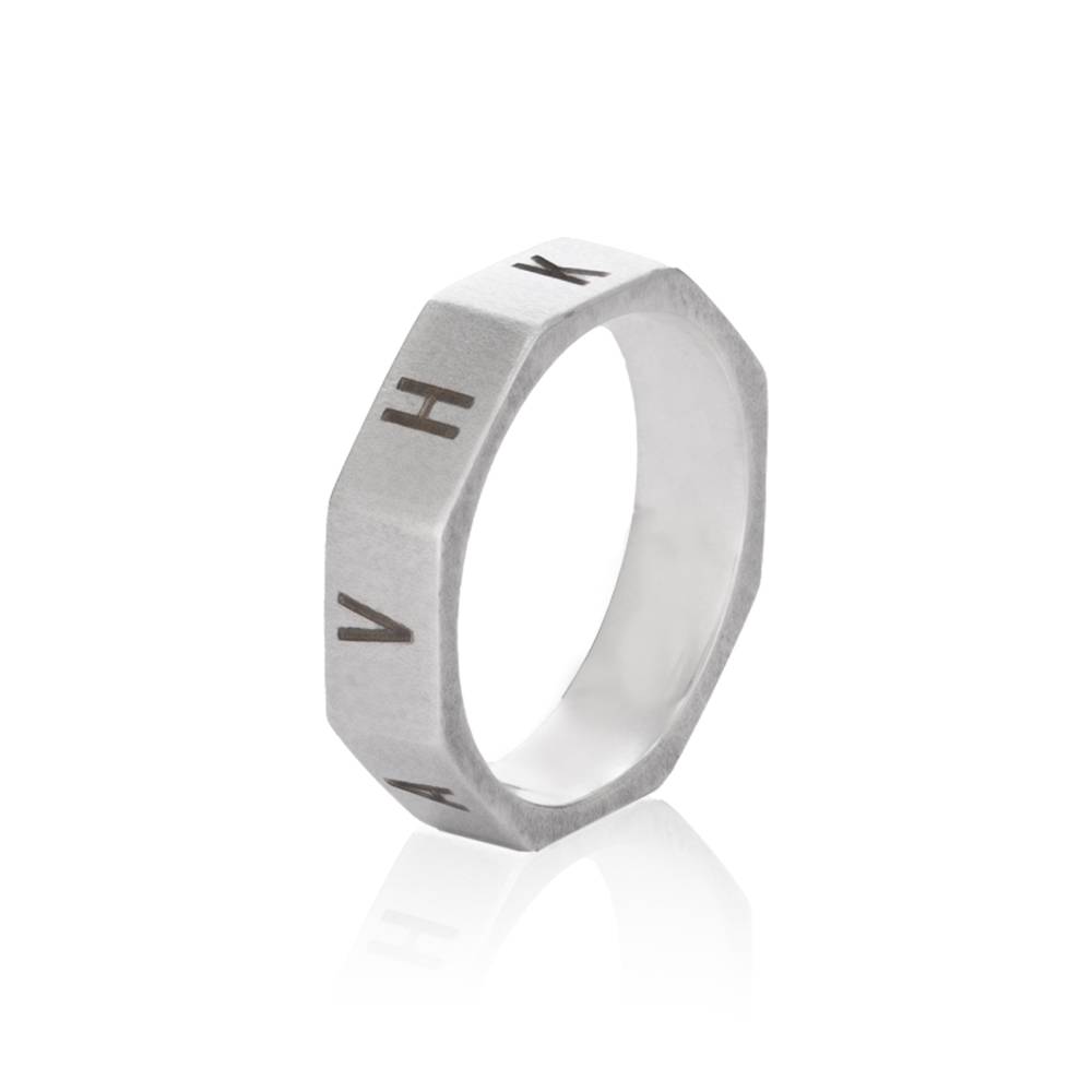 Silver Octagon Initial Ring For Men-4 product photo