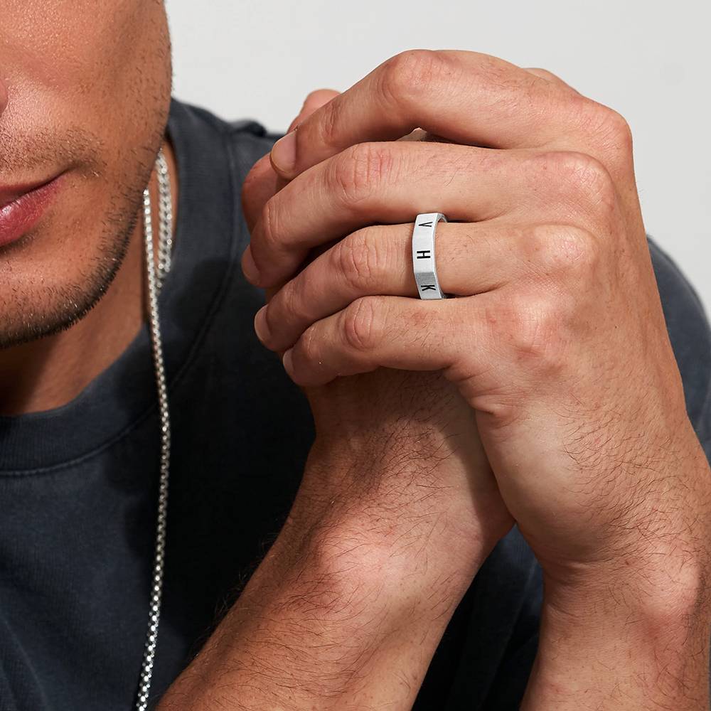 Silver Octagon Initial Ring For Men-1 product photo
