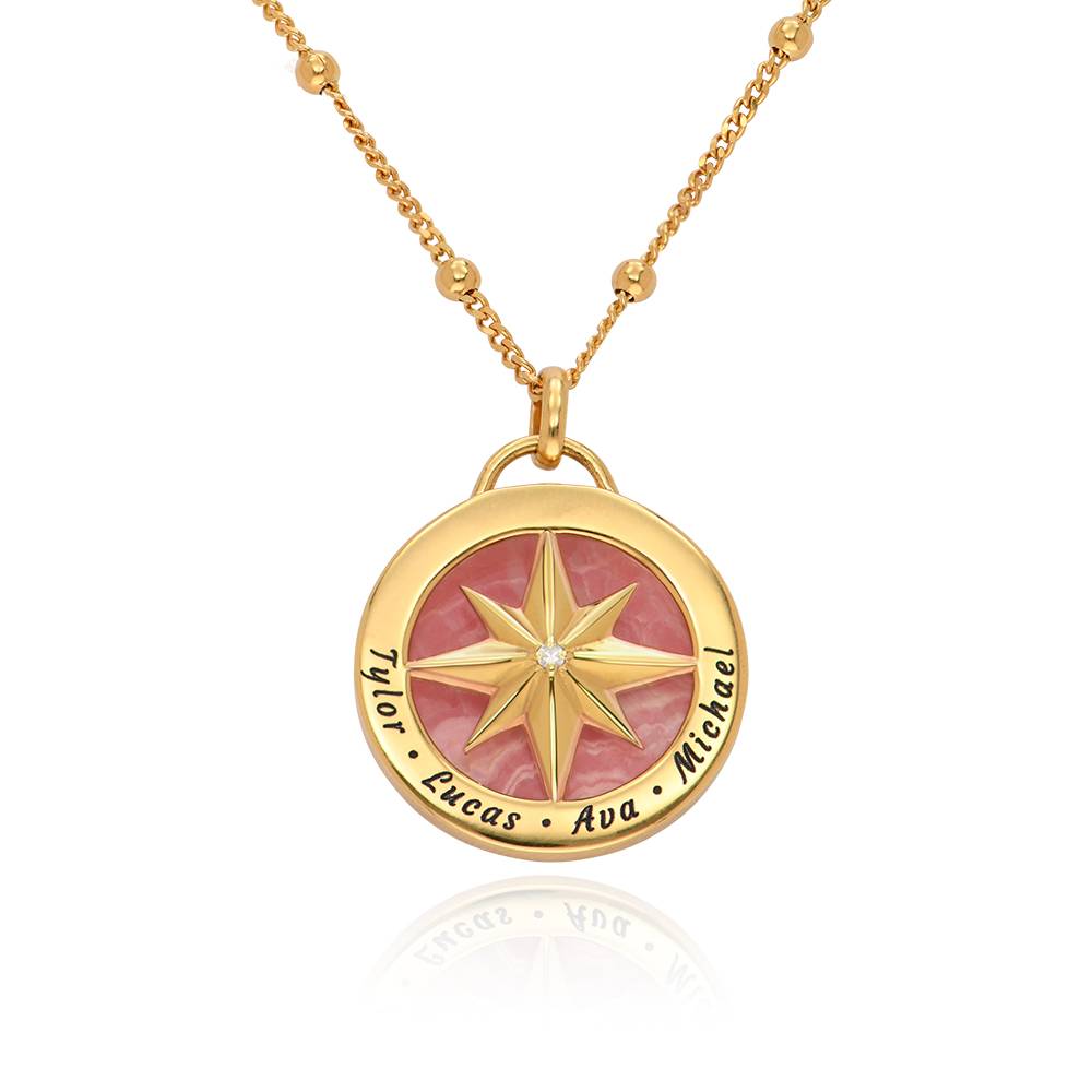 Engraved Compass Necklace With Semi-Precious Stone in 18K Gold Plating-1 product photo