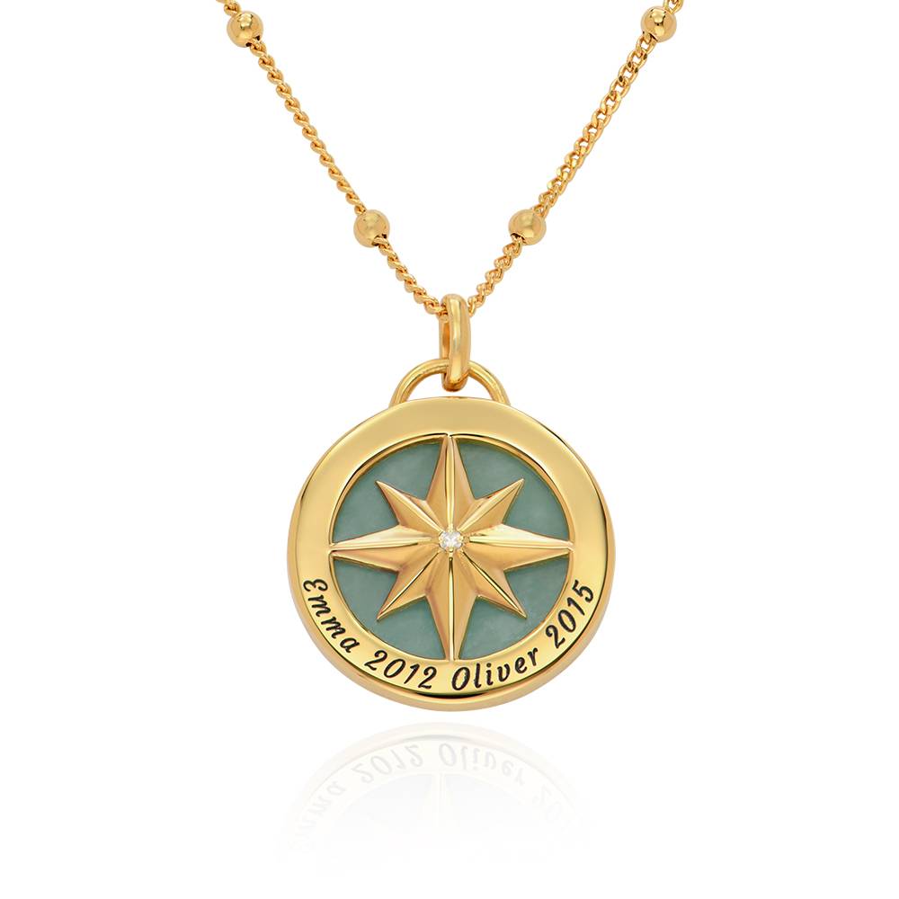Engraved Compass Necklace With Semi-Precious Stone in 18K Gold Plating product photo