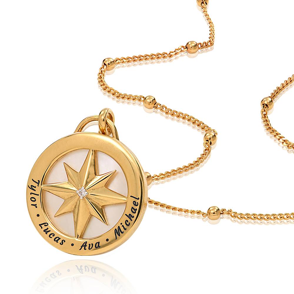 Engraved Compass Necklace With Semi-Precious Stone in 18K Gold Vermeil product photo