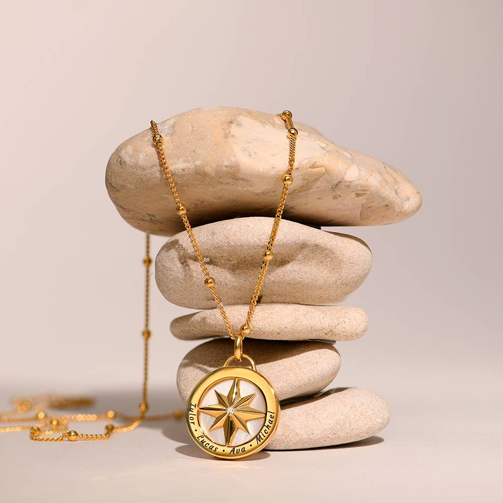 Engraved Compass Necklace With Semi-Precious Stone in 18K Gold Vermeil-3 product photo