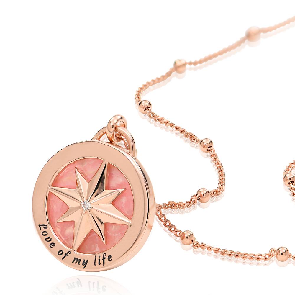 Engraved Compass Necklace With Semi-Precious Stone in 18K Rose Gold Plating-3 product photo