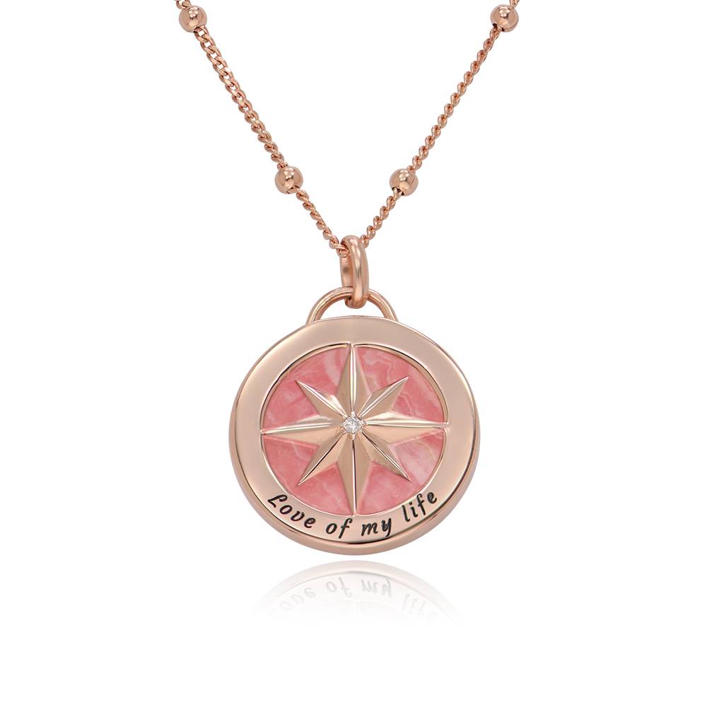 Engraved Compass Necklace With Semi-Precious Stone in 18K Rose Gold Plating-6 product photo