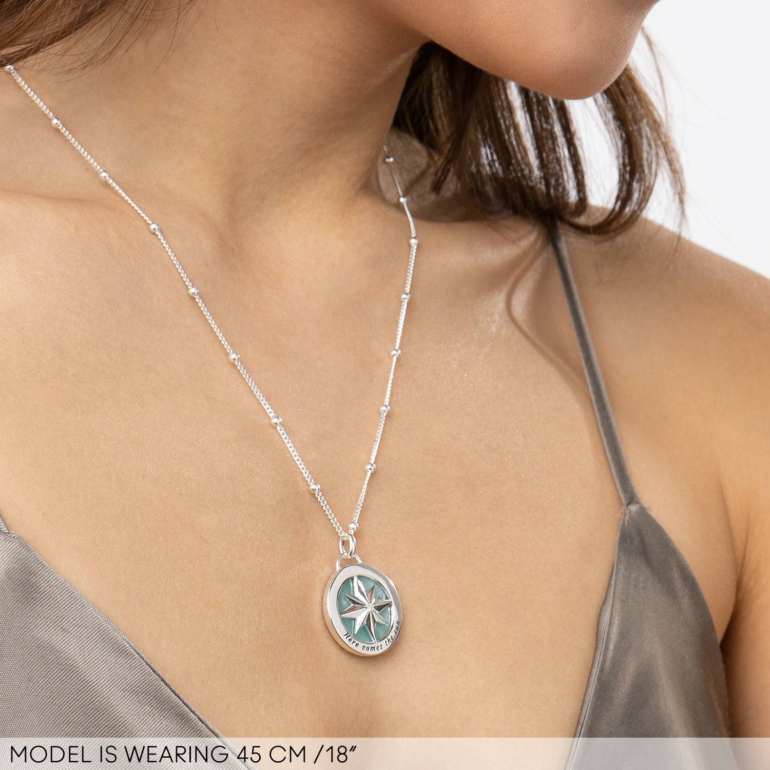 Engraved Compass Necklace With Semi-Precious Stone in Sterling Silver-3 product photo