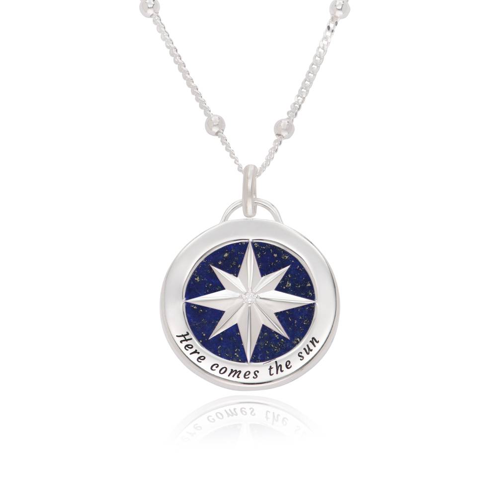 Engraved Compass Necklace With Semi-Precious Stone in Sterling Silver-7 product photo