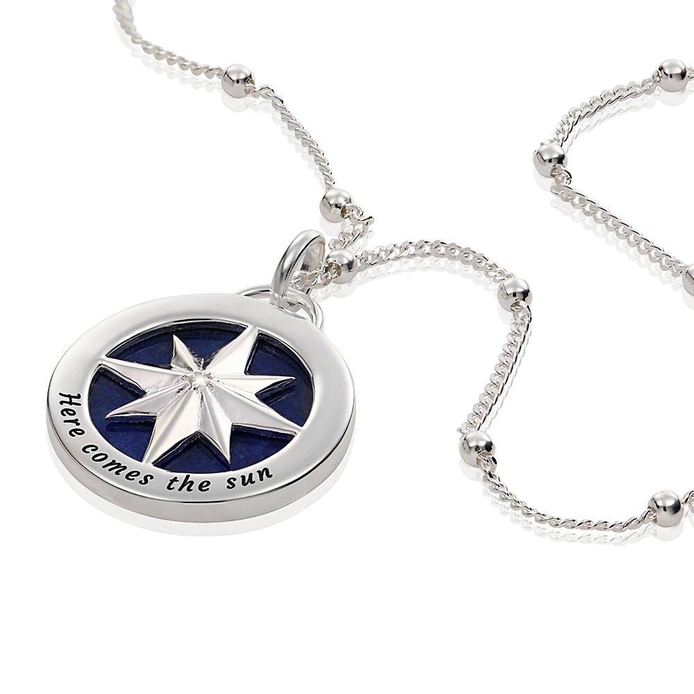 Engraved Compass Necklace With Semi-Precious Stone in Sterling Silver-4 product photo