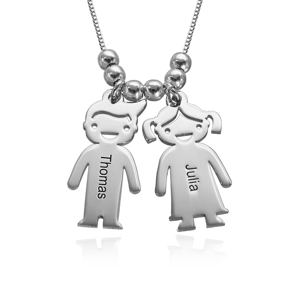 Sterling Silver Mother’s Necklace with Engraved Children Charms-3 product photo