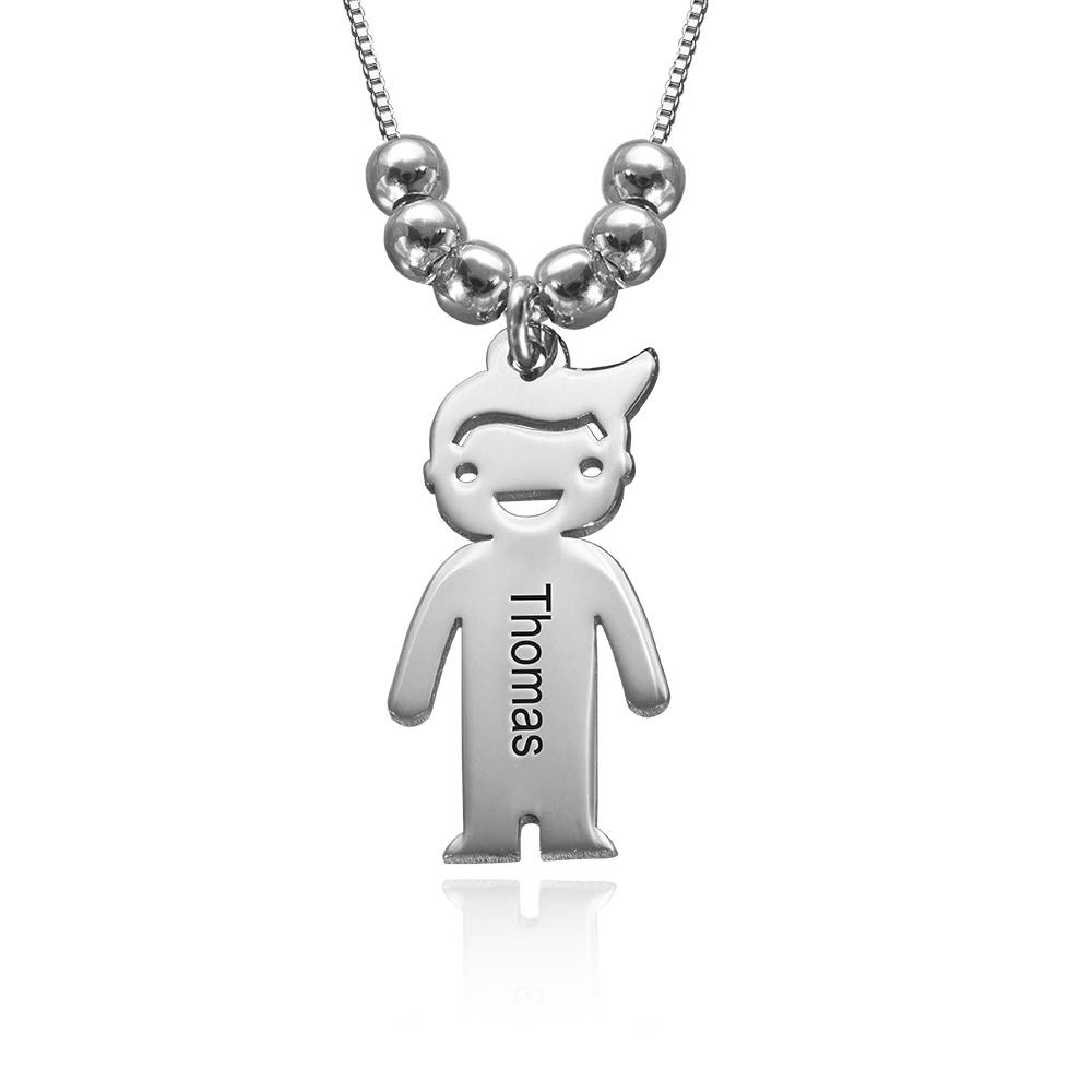 Sterling Silver Mother’s Necklace with Engraved Children Charms-6 product photo