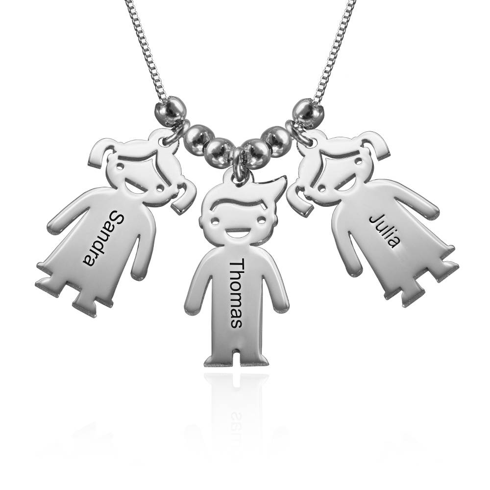 Sterling Silver Mother’s Necklace with Engraved Children Charms product photo