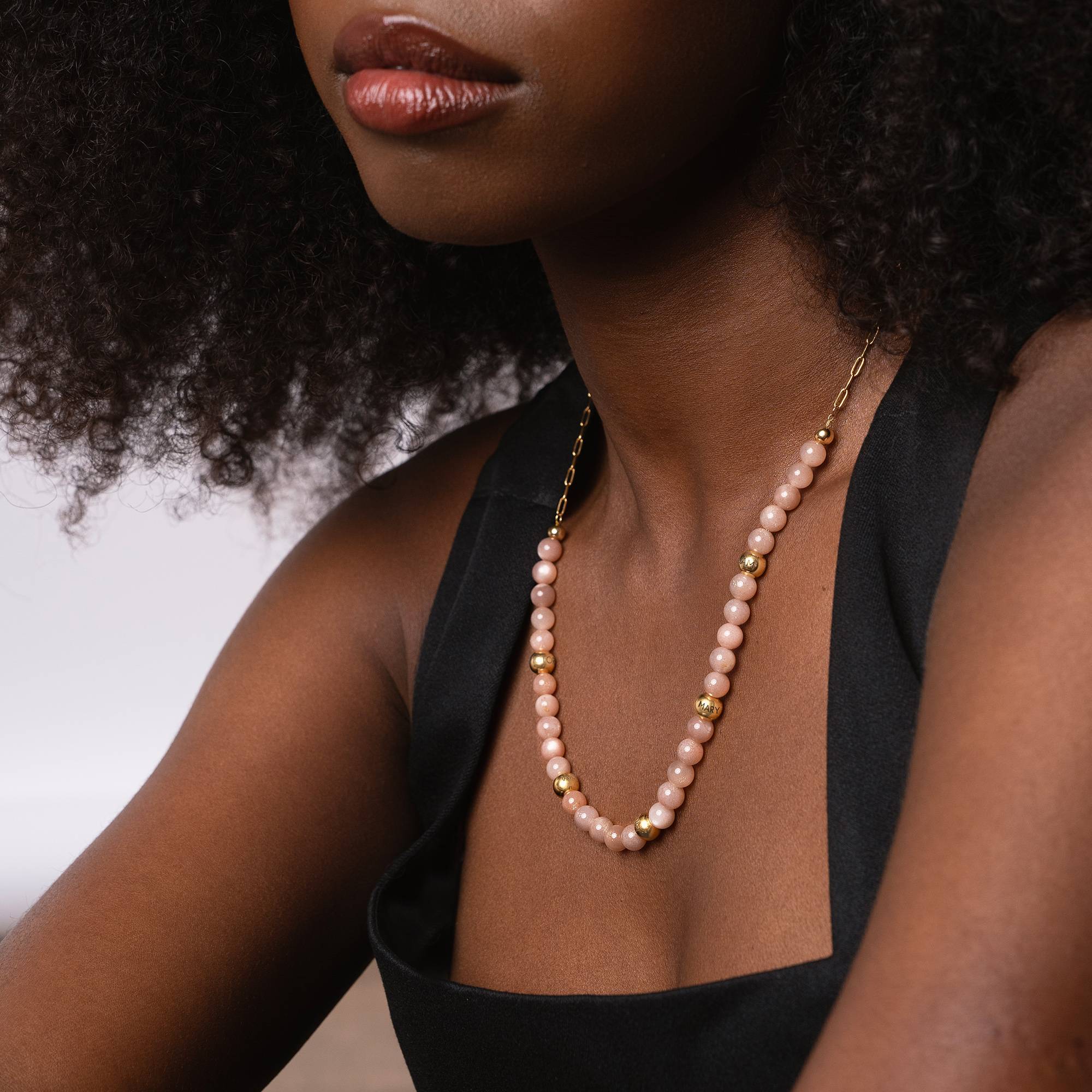 Sunstone Semi-Precious Balance Bead Necklace in 18k Gold Plating-1 product photo